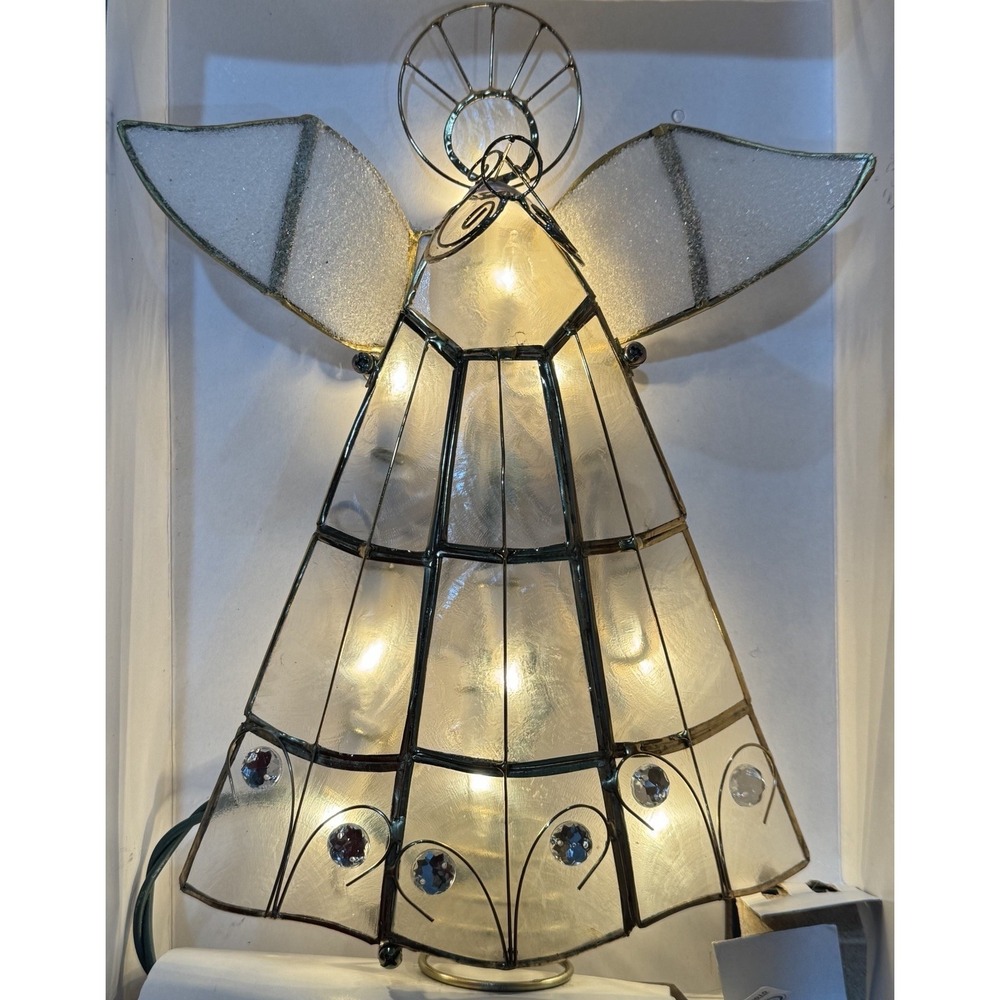 Vtg NOS Kurt Adler 10 Light Gold Capiz Angel Christmas Tree Topper 9 Inch